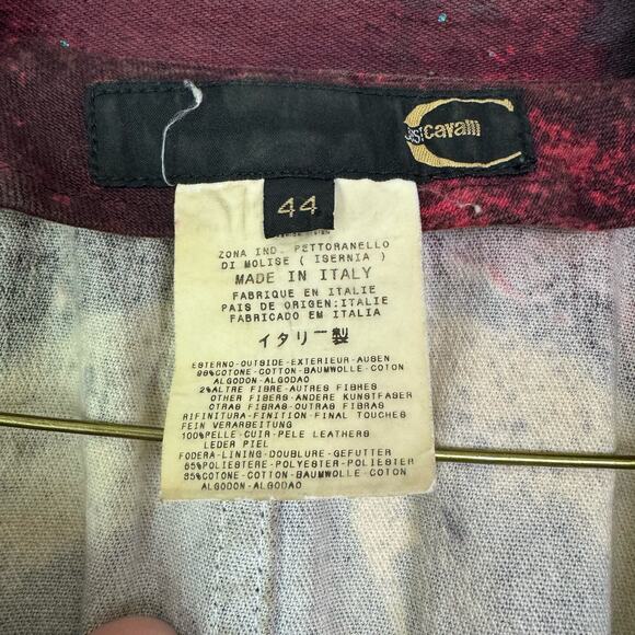 Just Cavalli by Roberto Cavalli Y2K Metallic‎ Paint Splatter Maroon Trench Coat - Picture 6 of 12